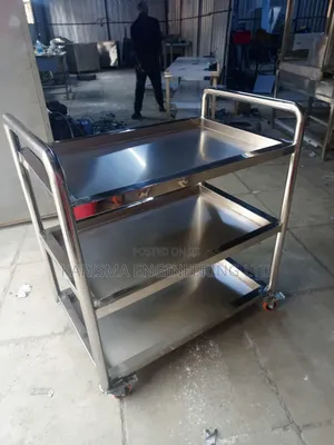 Stainless Steel Food Service Trolley. Modern 3-Tier.