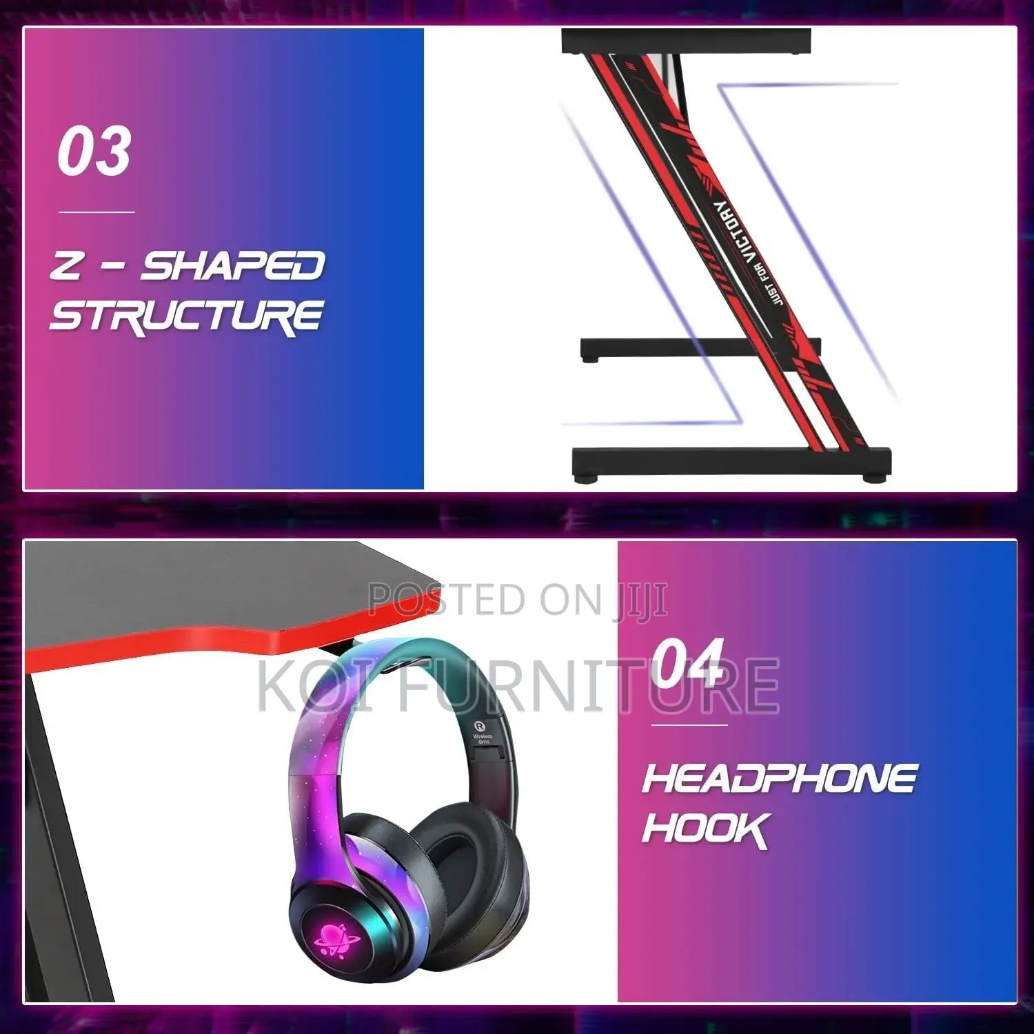 Office Desk; Gaming Desk With Headphone Hook for Game Players