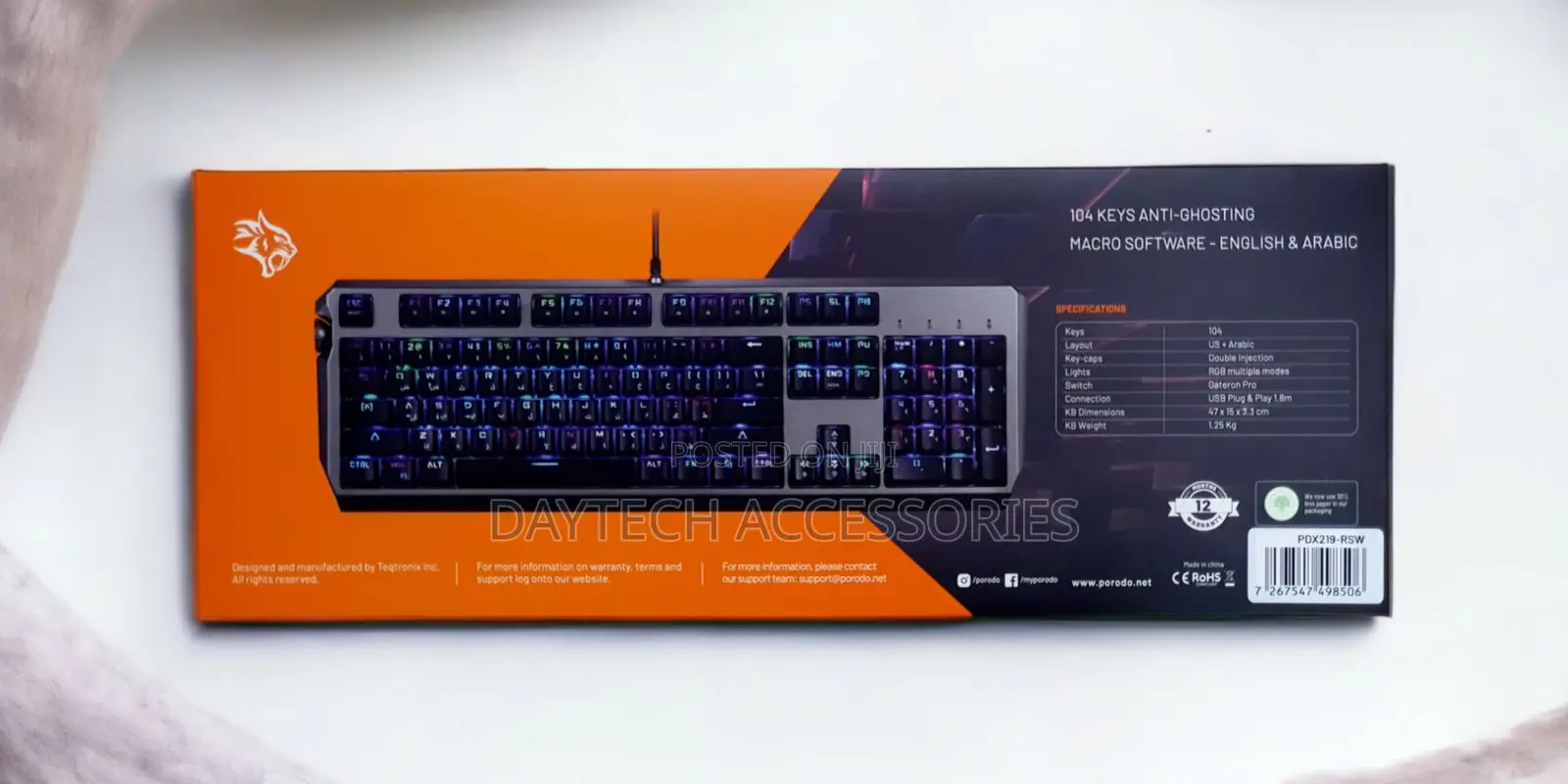Porodo Gaming Wired Full Keyboard With Gateron Switch Pdx219