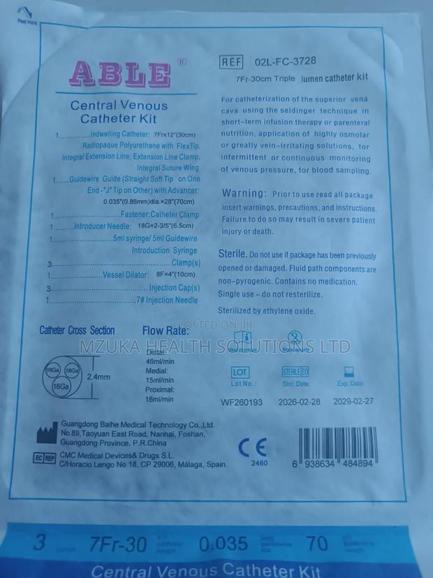 Central Venous Catheter (Cvc) Kit Triple Lumen 7fr-30cm