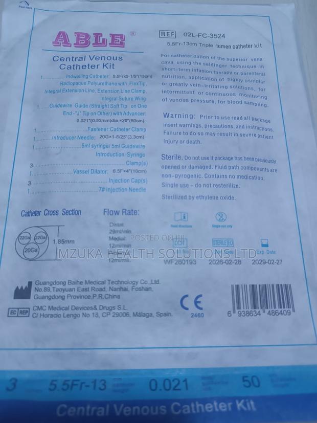 Central Venous Catheter (Cvc) Kit Triple Lumen 5.5fr-13cm