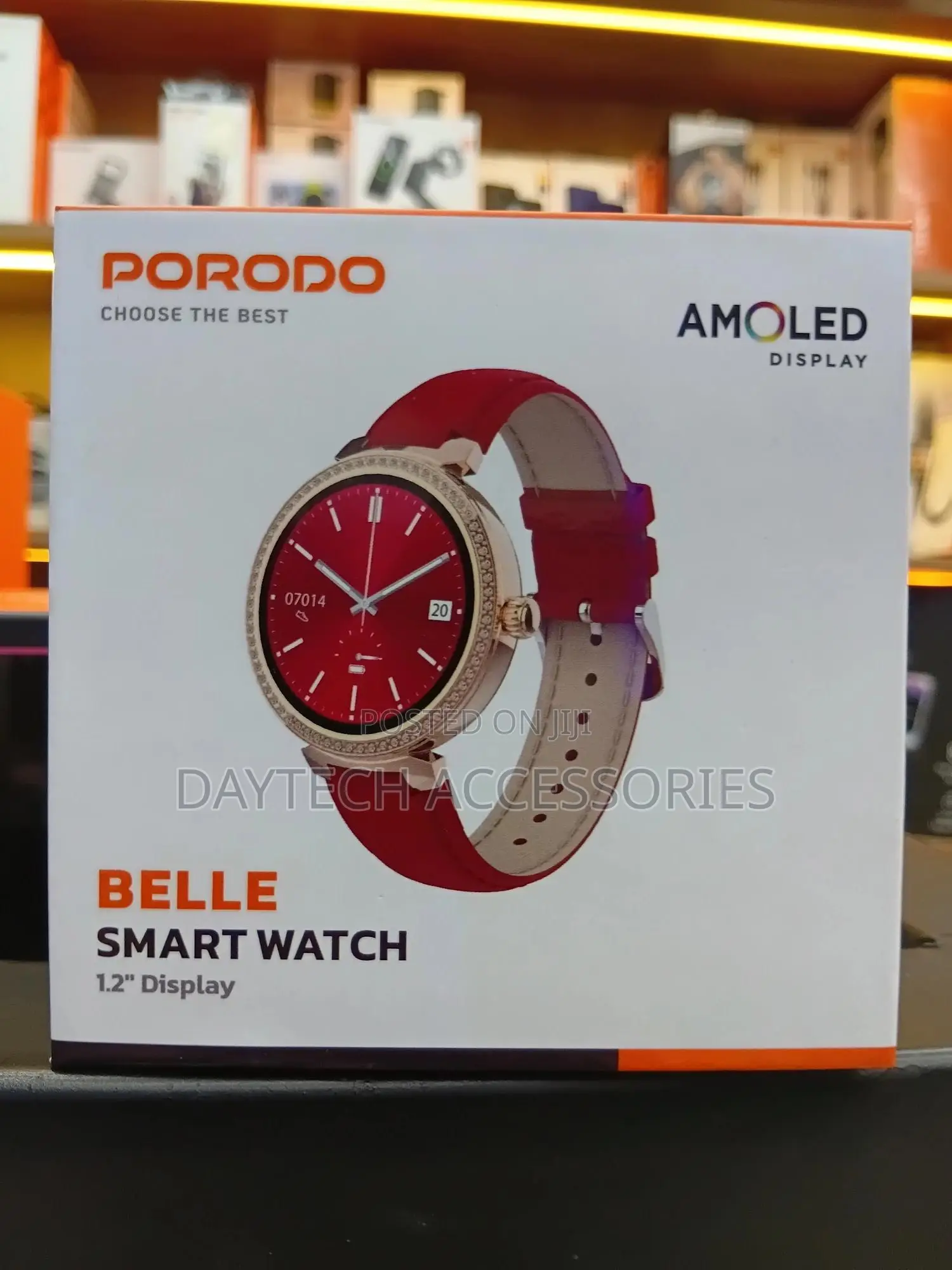 Porodo Belle Lady Smart Watch Rose Gold Dial Plus Red Strap