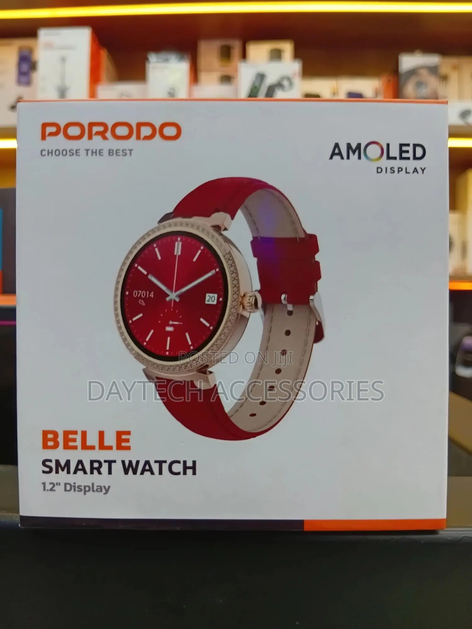 Porodo Belle Lady Smart Watch Rose Gold Dial Plus Red Strap