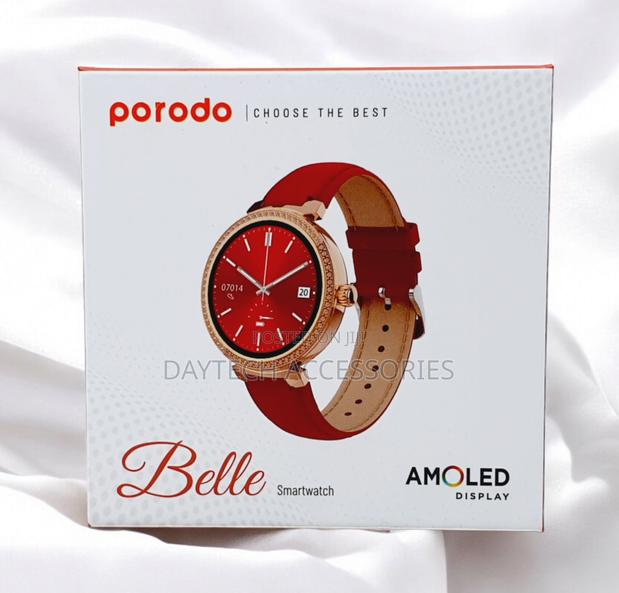 Porodo Belle Lady Smart Watch Rose Gold - Red Strap
