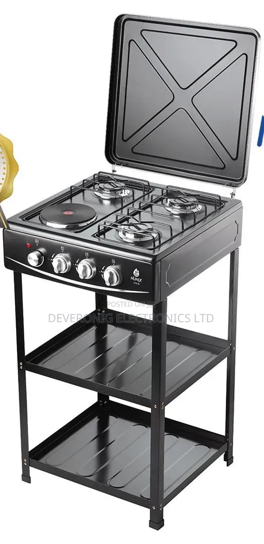 Nunix Cooker 3 Gas +1 Electric Plate Standing Cooker Plus Shelves