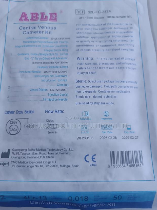 Central Venous Catheter (Cvc) Kit Double Lumen 4fr-13cm