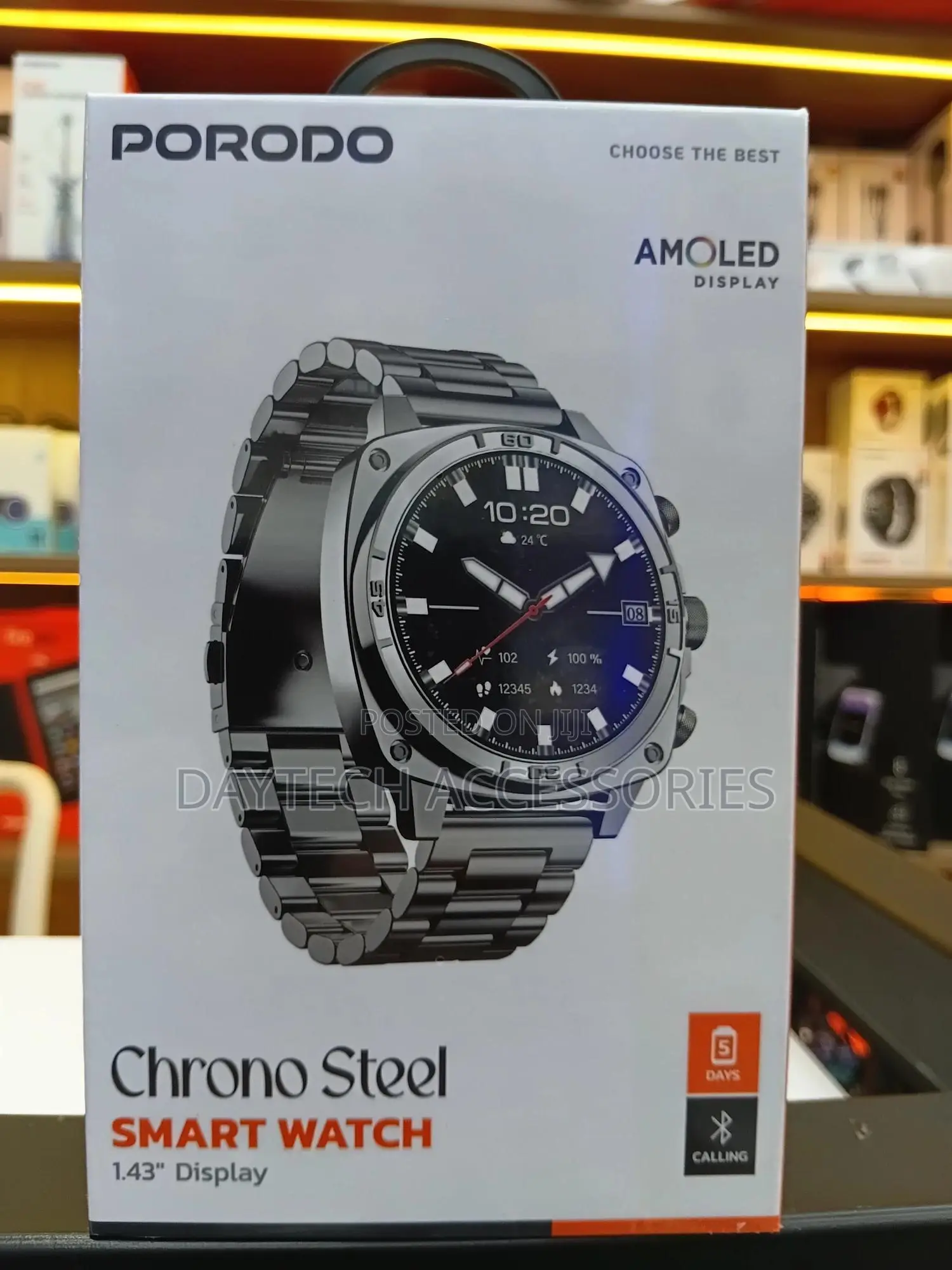 Porodo Chrono Steel Smart Watch in Silver With a 1.43" Amoled Display.