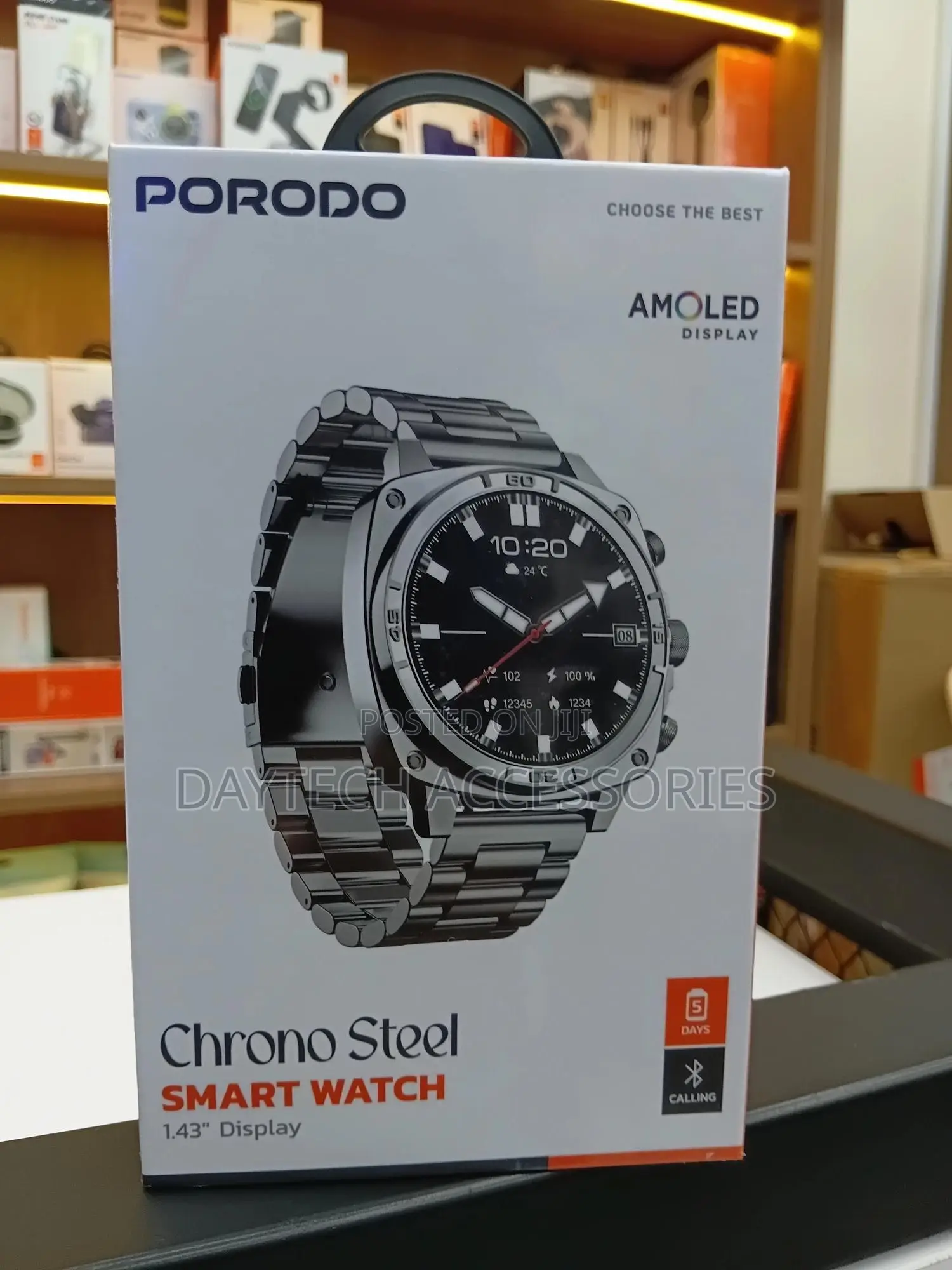 Porodo Chrono Steel Smart Watch in Silver With a 1.43" Amoled Display.