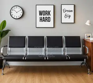Office Lobby Waiting Bench : 4-Seater Padded Waiting Bench