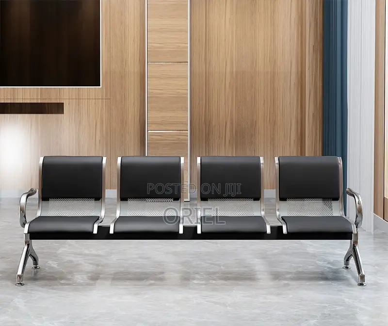 Office Lobby Waiting Bench : 4-Seater Padded Waiting Bench