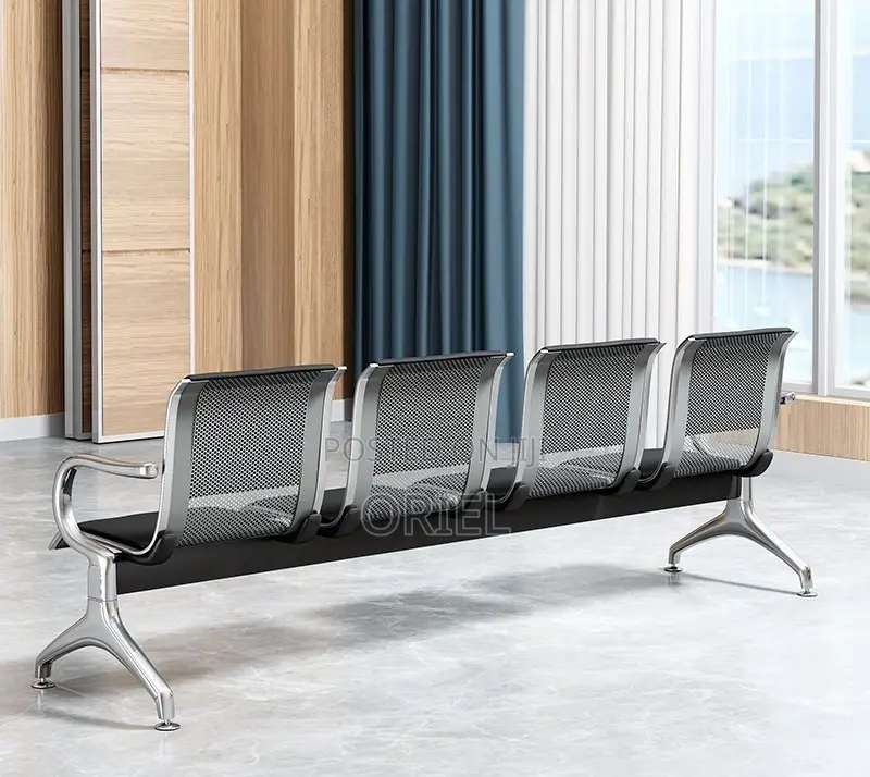 Office Lobby Waiting Bench : 4-Seater Padded Waiting Bench