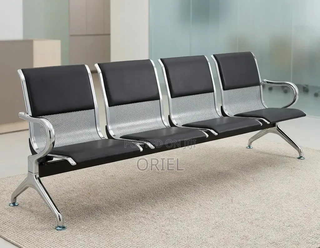 Office Lobby Waiting Bench : 4-Seater Padded Waiting Bench