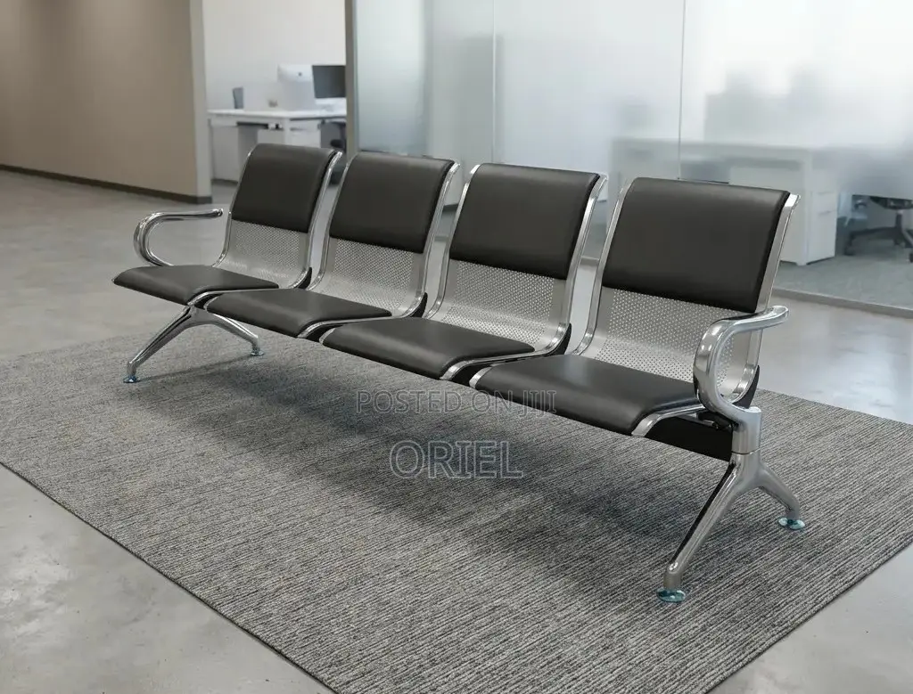 Office Lobby Waiting Bench : 4-Seater Padded Waiting Bench
