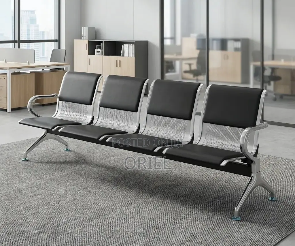 Office Lobby Waiting Bench : 4-Seater Padded Waiting Bench
