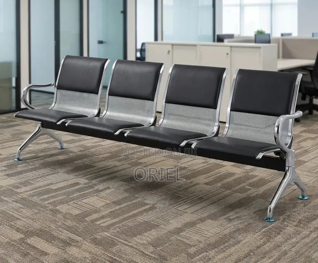 Office Lobby Waiting Bench : 4-Seater Padded Waiting Bench
