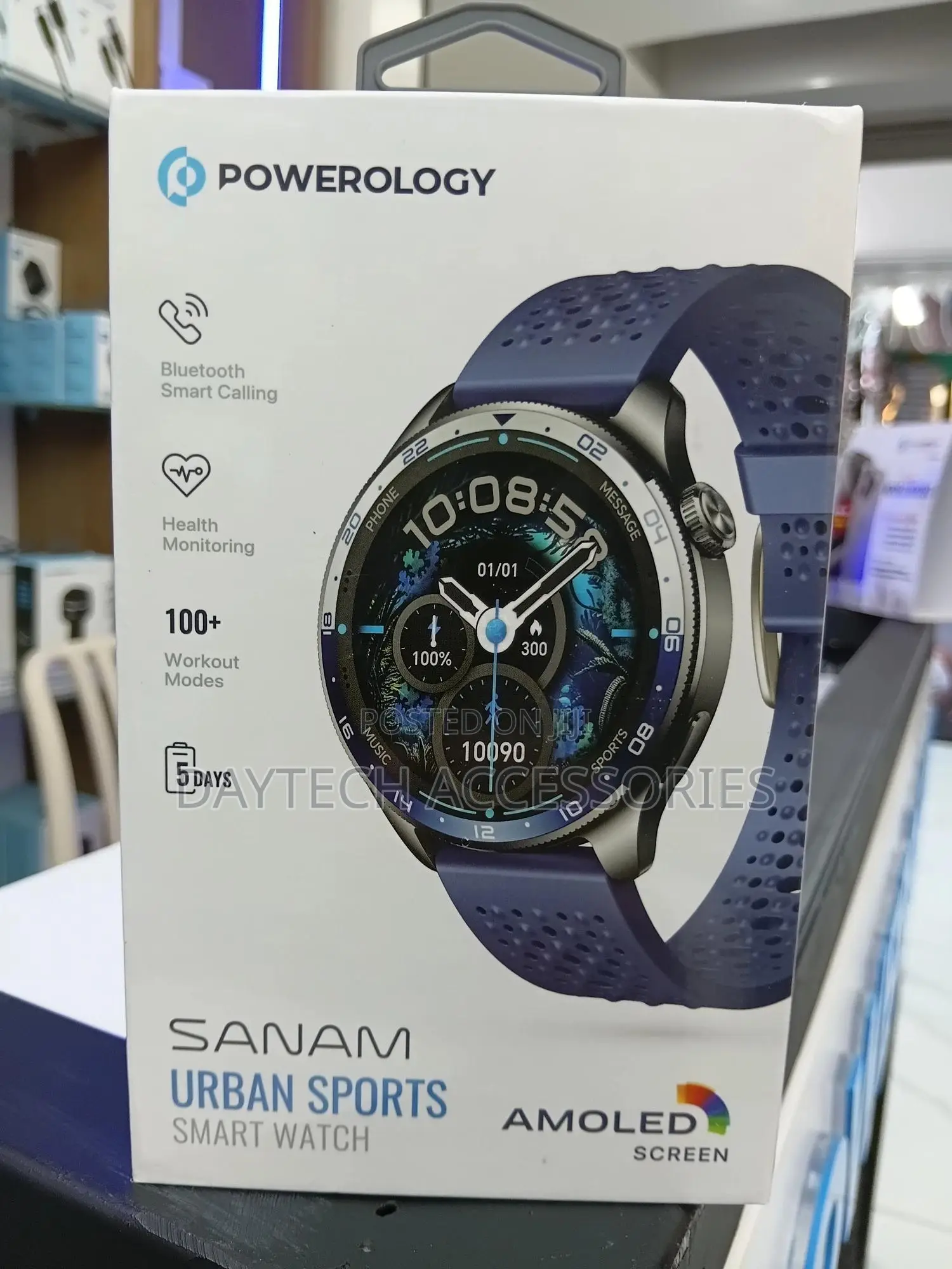 Powerology Sanam Urban Sports Smart Watch Blue Strap Amoled Screen