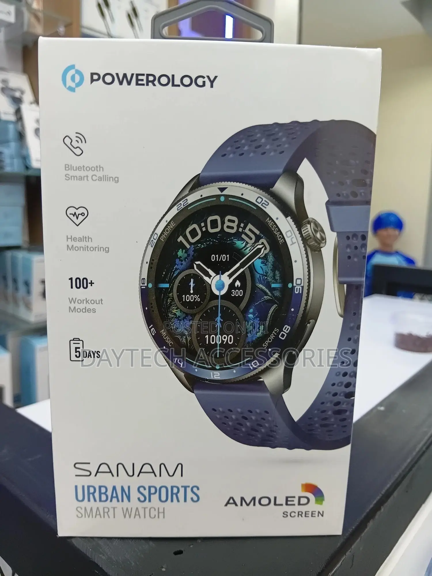 Powerology Sanam Urban Sports Smart Watch Blue Strap Amoled Screen