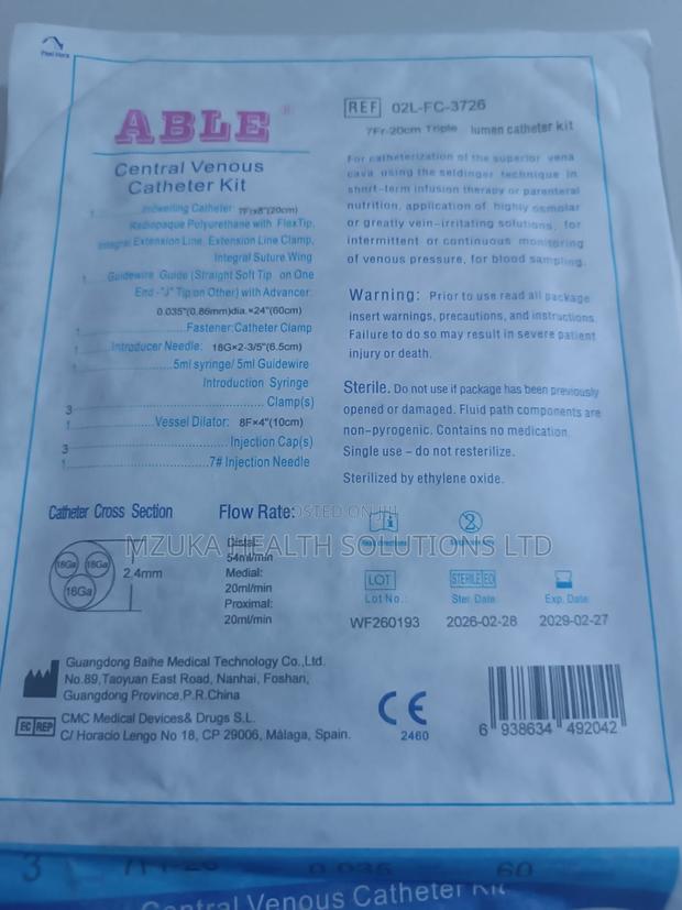 Central Venous Cathter CVC Kit Triple Lumen 7fr-20cm