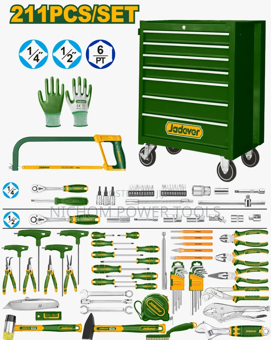 Jadever 211pcs Tool Box/Cabinet Toolbox