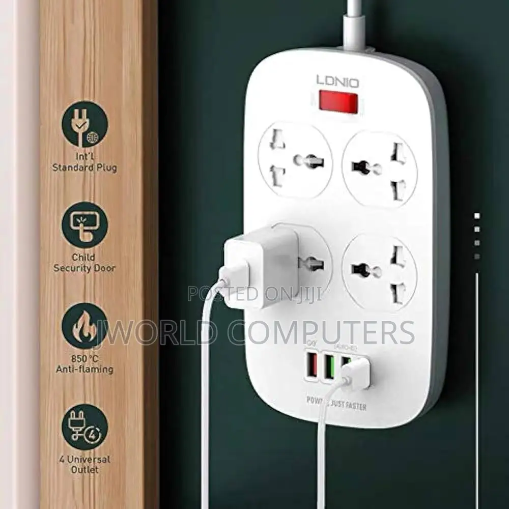 Ldnio Fast Charging Wall Socket - 2 Way Power Socket, 1 Usb-c