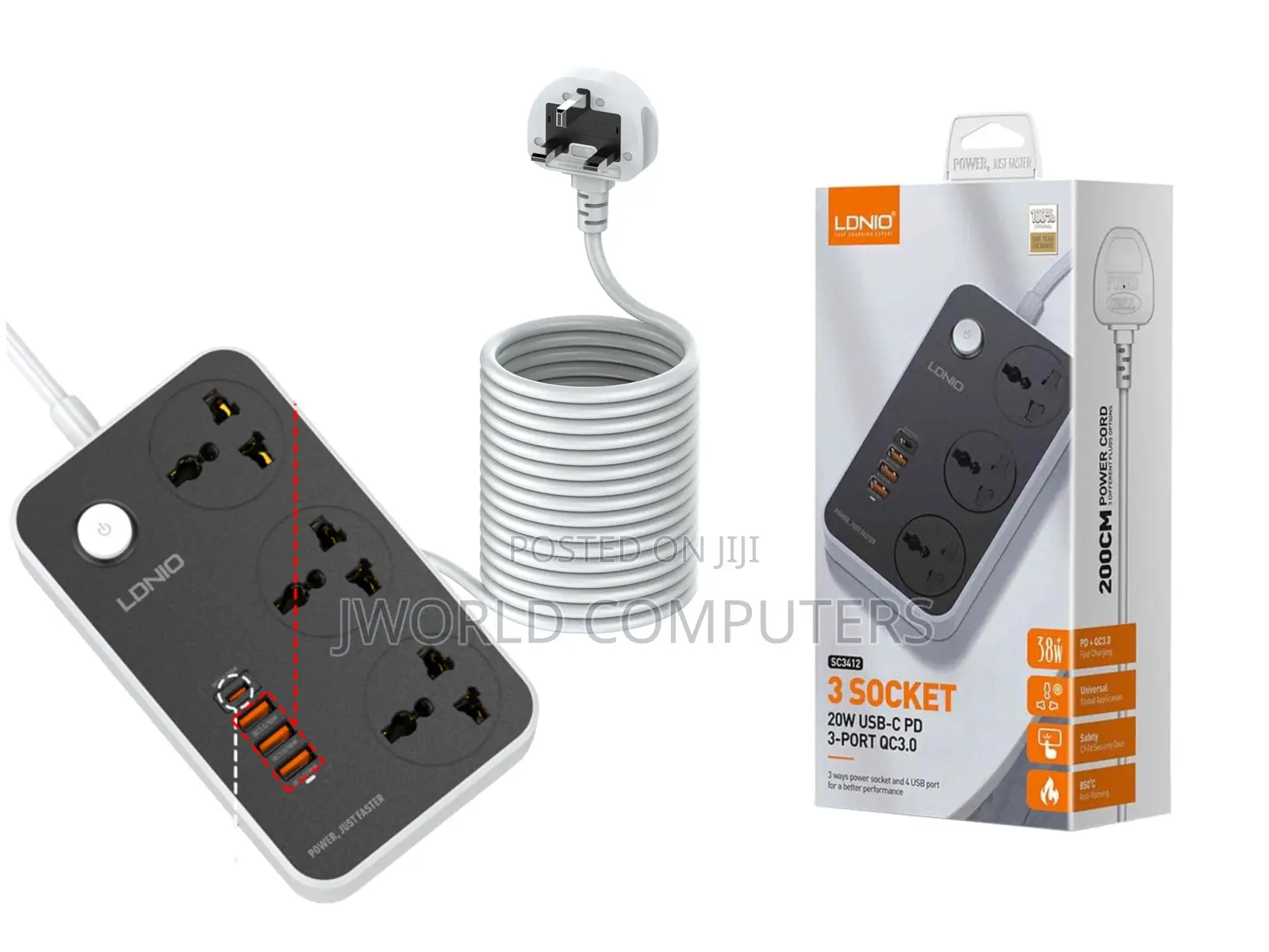 Ldnio Sc3412 Power Strip With 3 Ways Power Socket, 4 Usb Port 38w,