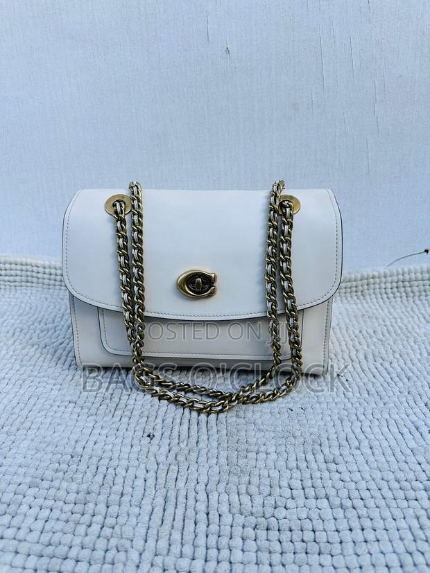 Authentic Coach Parker Shoulder Bag – White Leather With Gold Chain