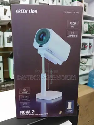 This Is a Green Lion Nova 2 Portable Projector With Support.