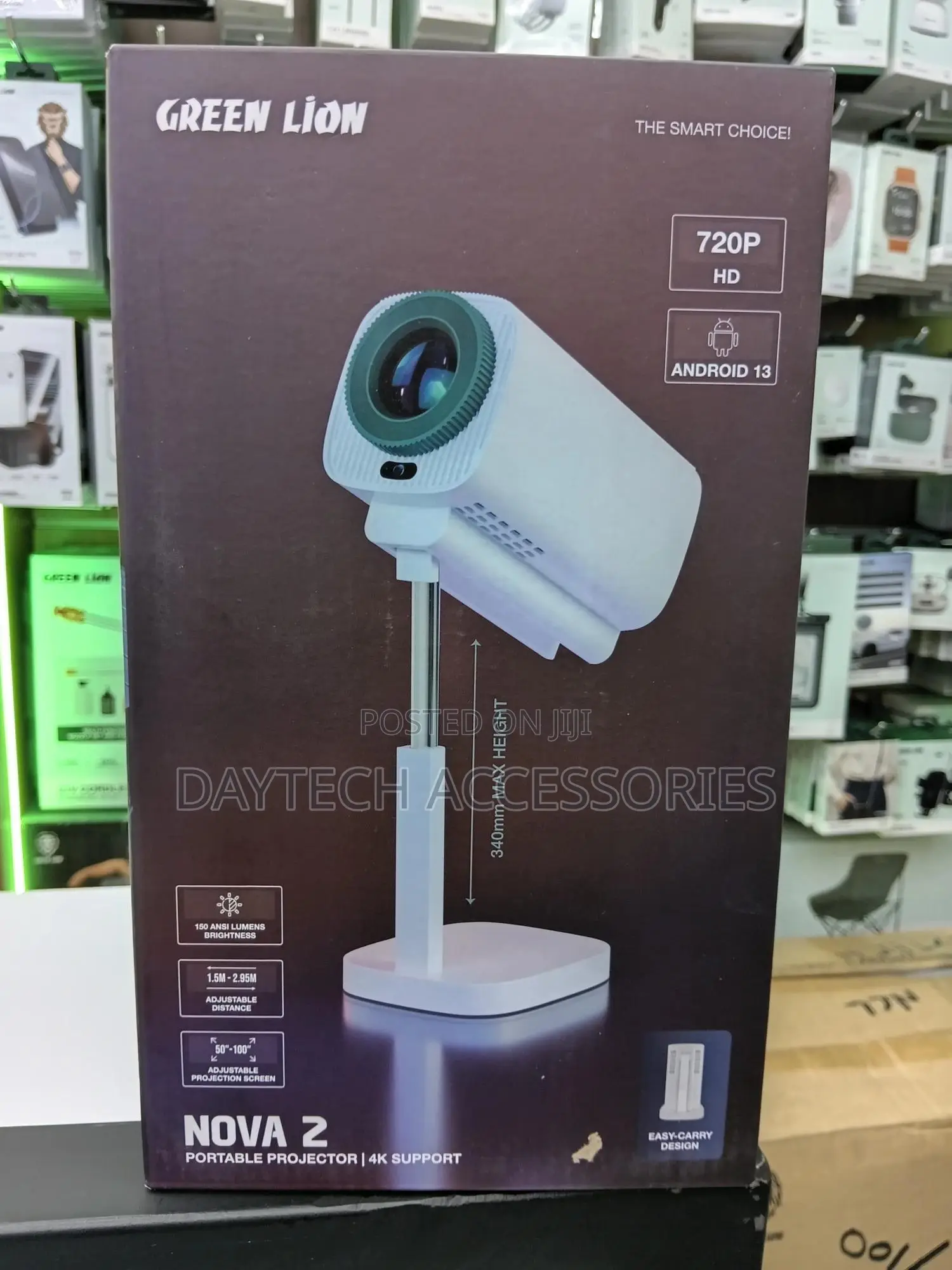 This Is a Green Lion Nova 2 Portable Projector With Support.