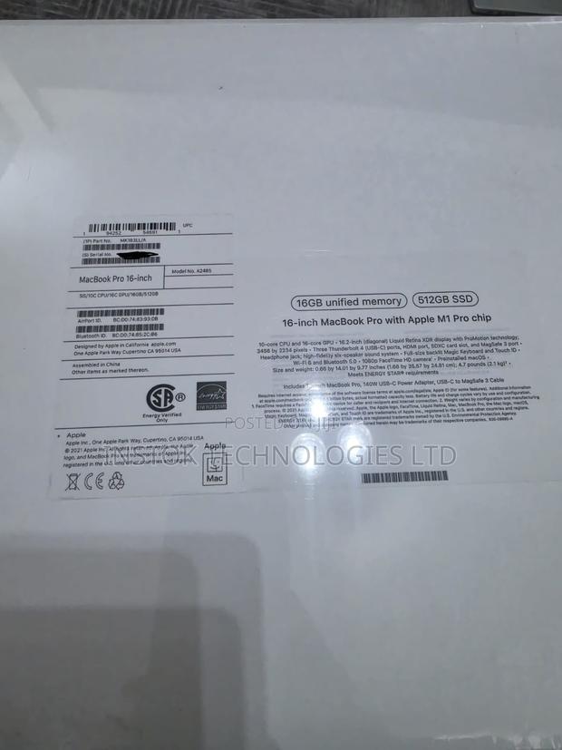 New Laptop Apple MacBook Pro M1 16GB Apple M1 Pro SSD 512GB