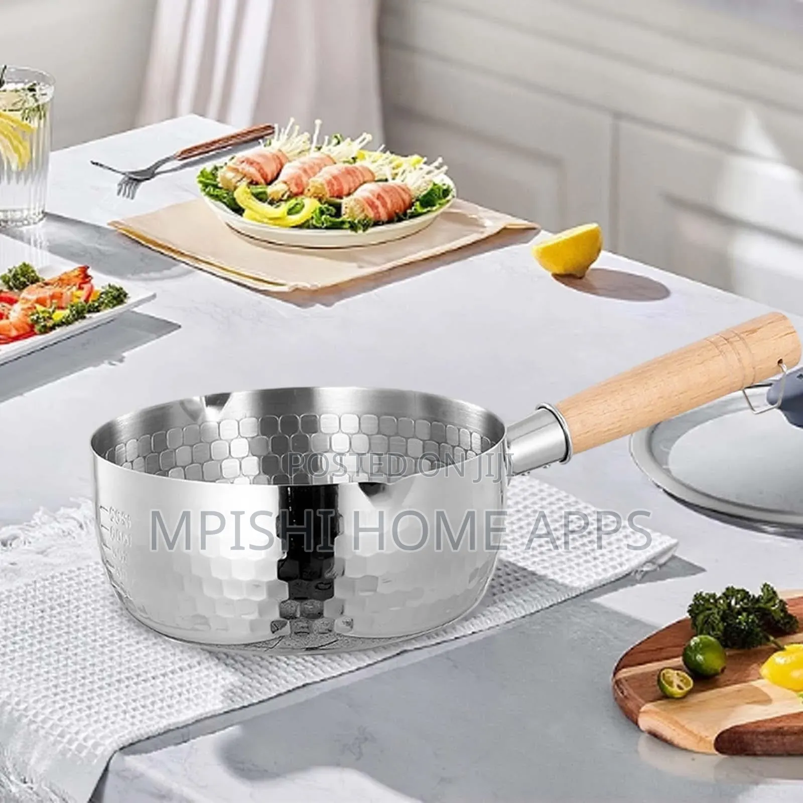 Stainless Steel Sufuria//Snow// Milk Cookware With Wooden Handle