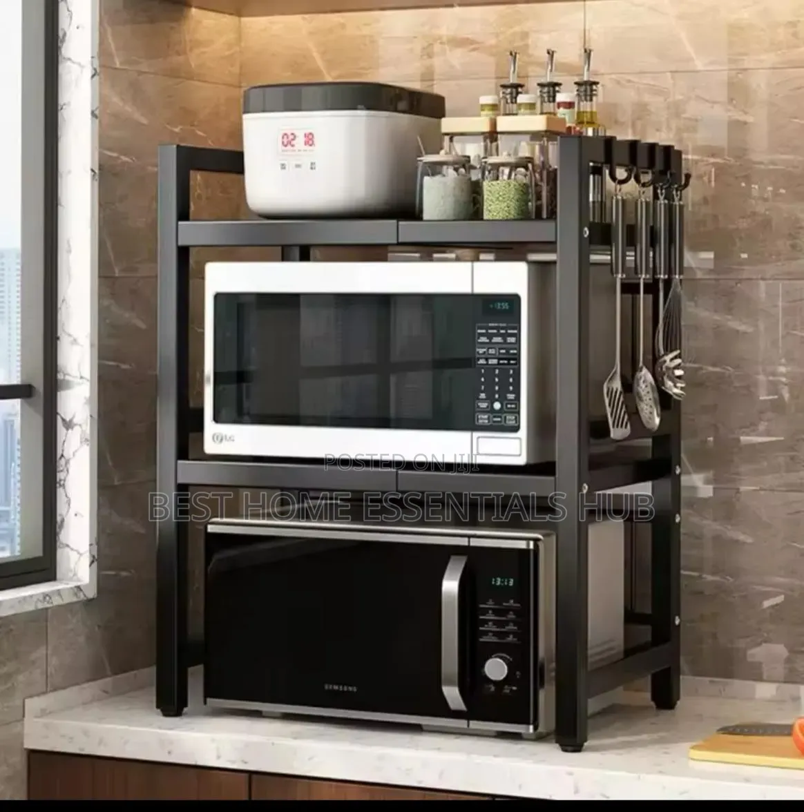 *Double Layer Heavy-Duty Adjustable Microwave Stand