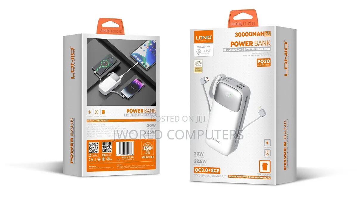 Ldnio 30000mah/111wh Tc:22.5w/SCP +Lightning:Pd 20w