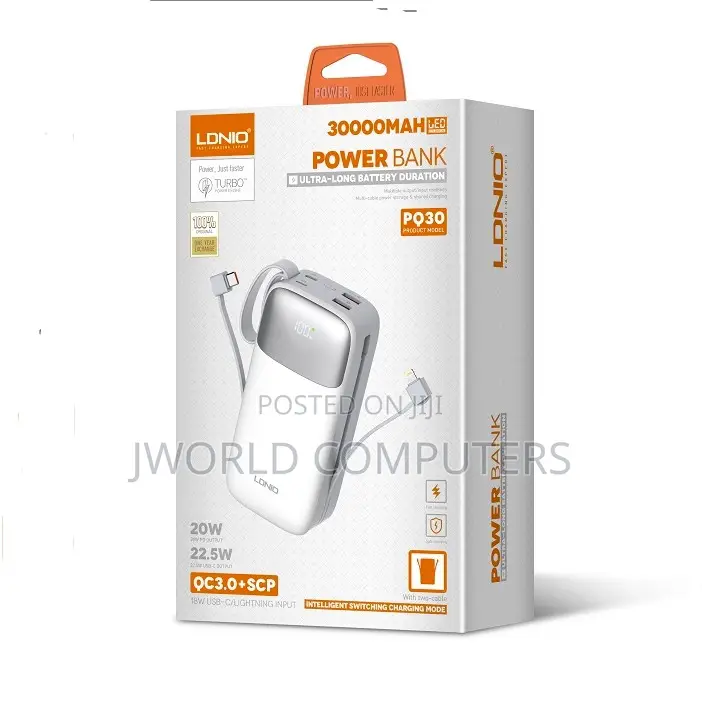 Ldnio 30000mah/111wh Tc:22.5w/SCP +Lightning:Pd 20w