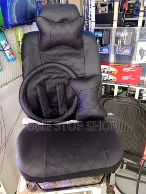 Black Pu Leather Seat Covers Set+Steer Cover,Neck Pillows,Belt Pad