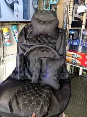 Black Leather Car Seat Cushions With Distinctivewhite Diamond Pattern