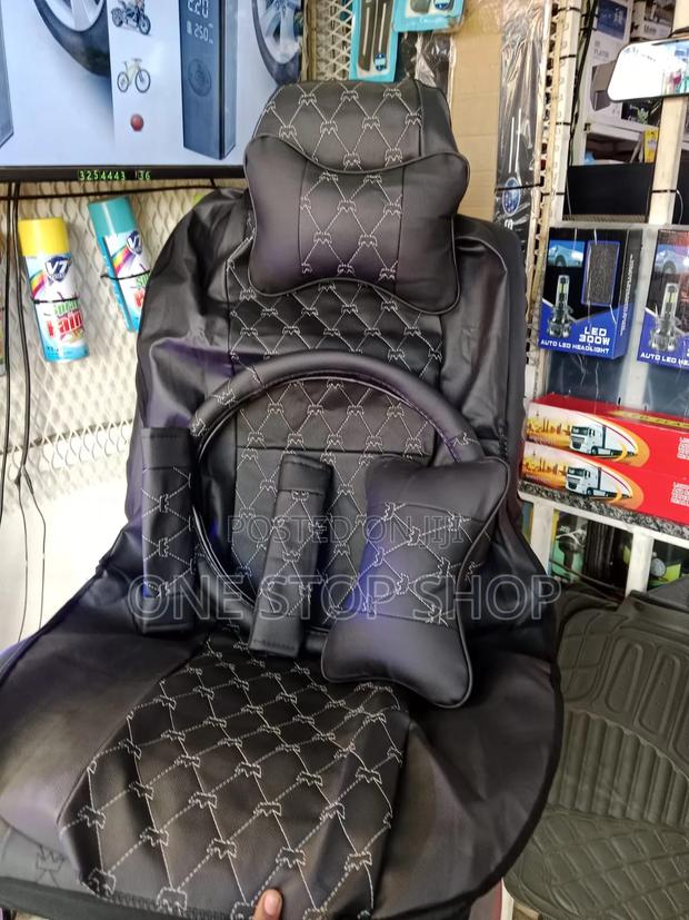 Black Leather Car Seat Cushions With Distinctivewhite Diamond Pattern - thumbnail 2