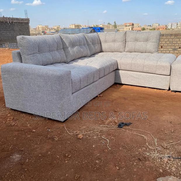 Modern Grey L Shape Corner Sofa + Ottoman