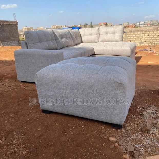 Modern Grey L Shape Corner Sofa + Ottoman - thumbnail 2