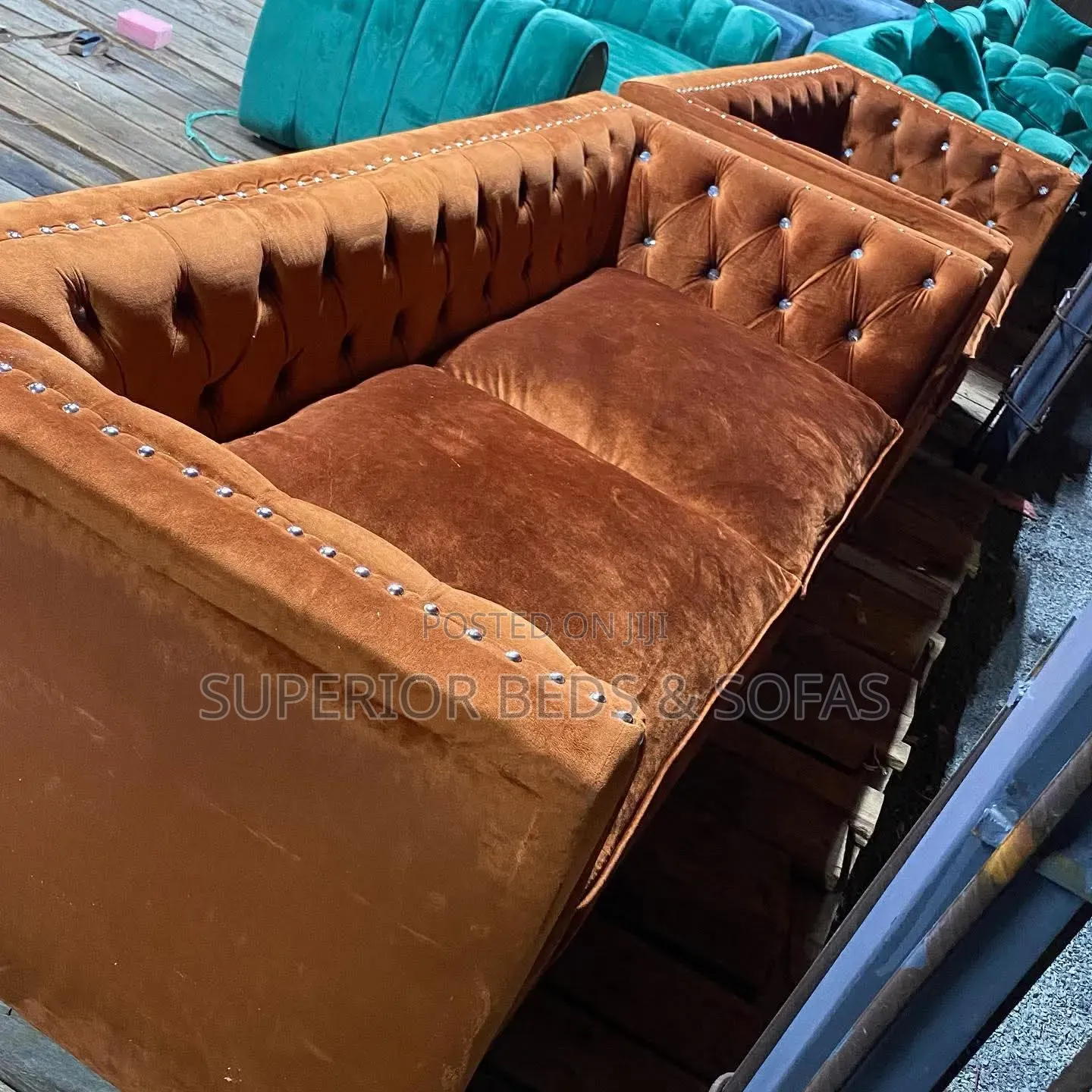 Brown Velvet 3 Seater Sofa