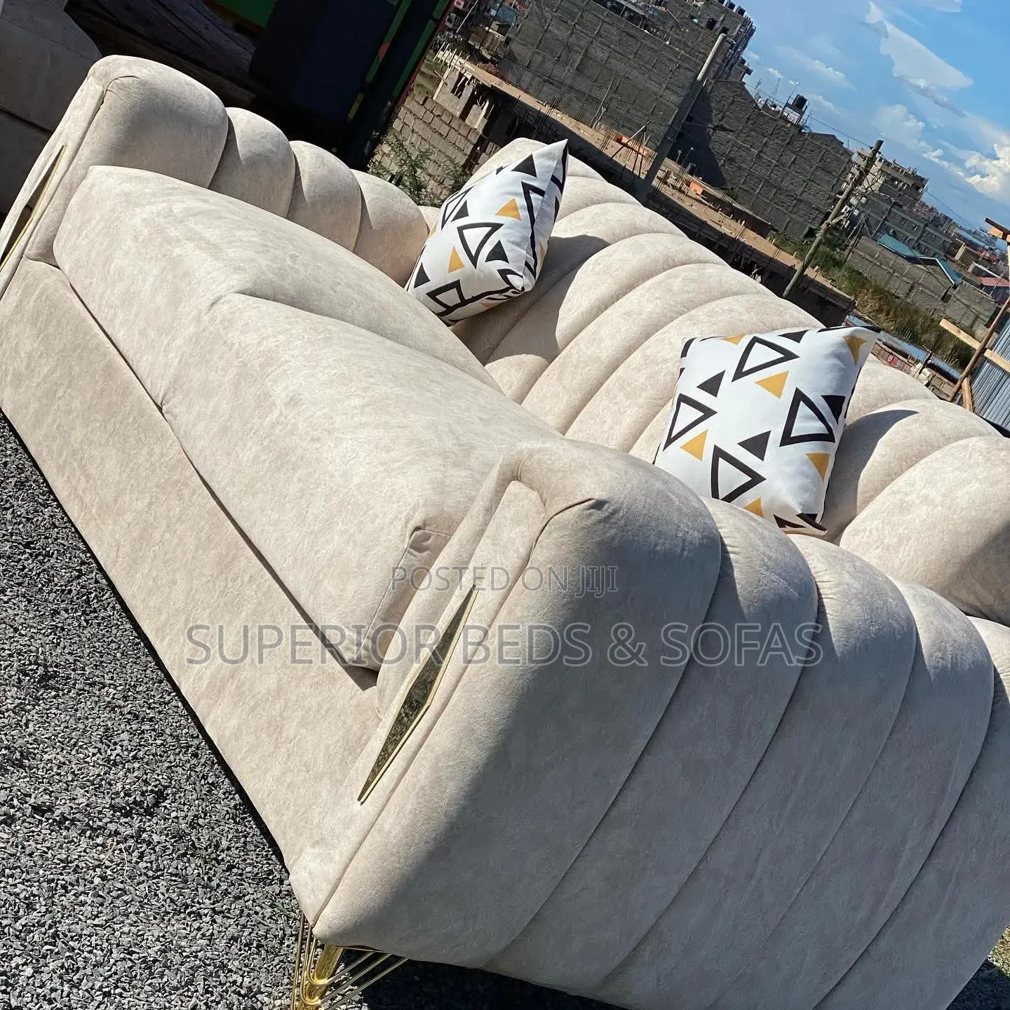 Beige Velvet 2 Seater Sofa