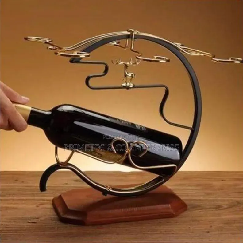 Golden Deer Wine Set Rack - 1 Bottle Slot, 6 Wine Glass Slots