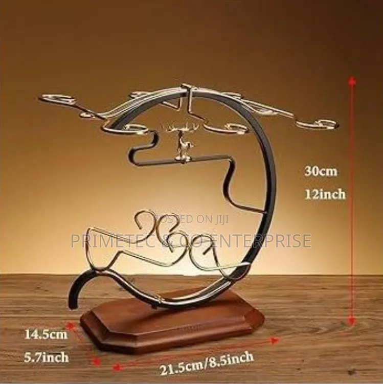 Golden Deer Wine Set Rack - 1 Bottle Slot, 6 Wine Glass Slots