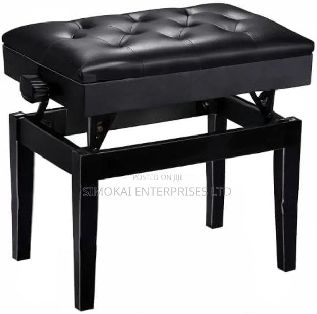 Adjustable Piano Bench With Storage Black Wooden Keyboard Stool