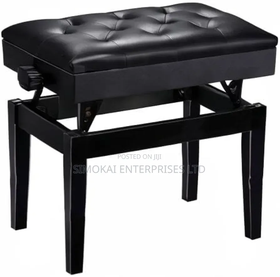 Adjustable Piano Bench With Storage Black Wooden Keyboard Stool