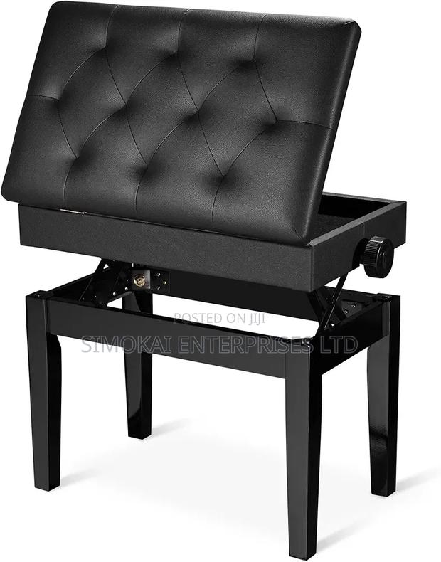 Adjustable Piano Bench With Storage Black Wooden Keyboard Stool Seat