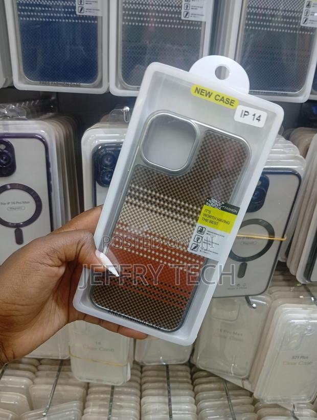 Brown-Gold Woven Checkered Pattern, Designed to Fit an iPhone 14. - thumbnail 2