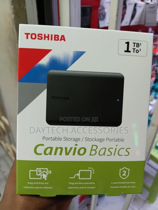 Toshiba Canvio Basics 1tb Portable External Hard Drive in Matte Black.