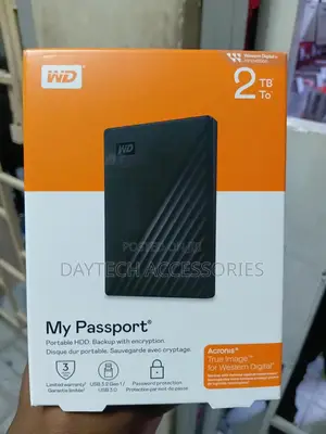 Western Digital My Passport 2tb Portable External Hard Drive in Black.