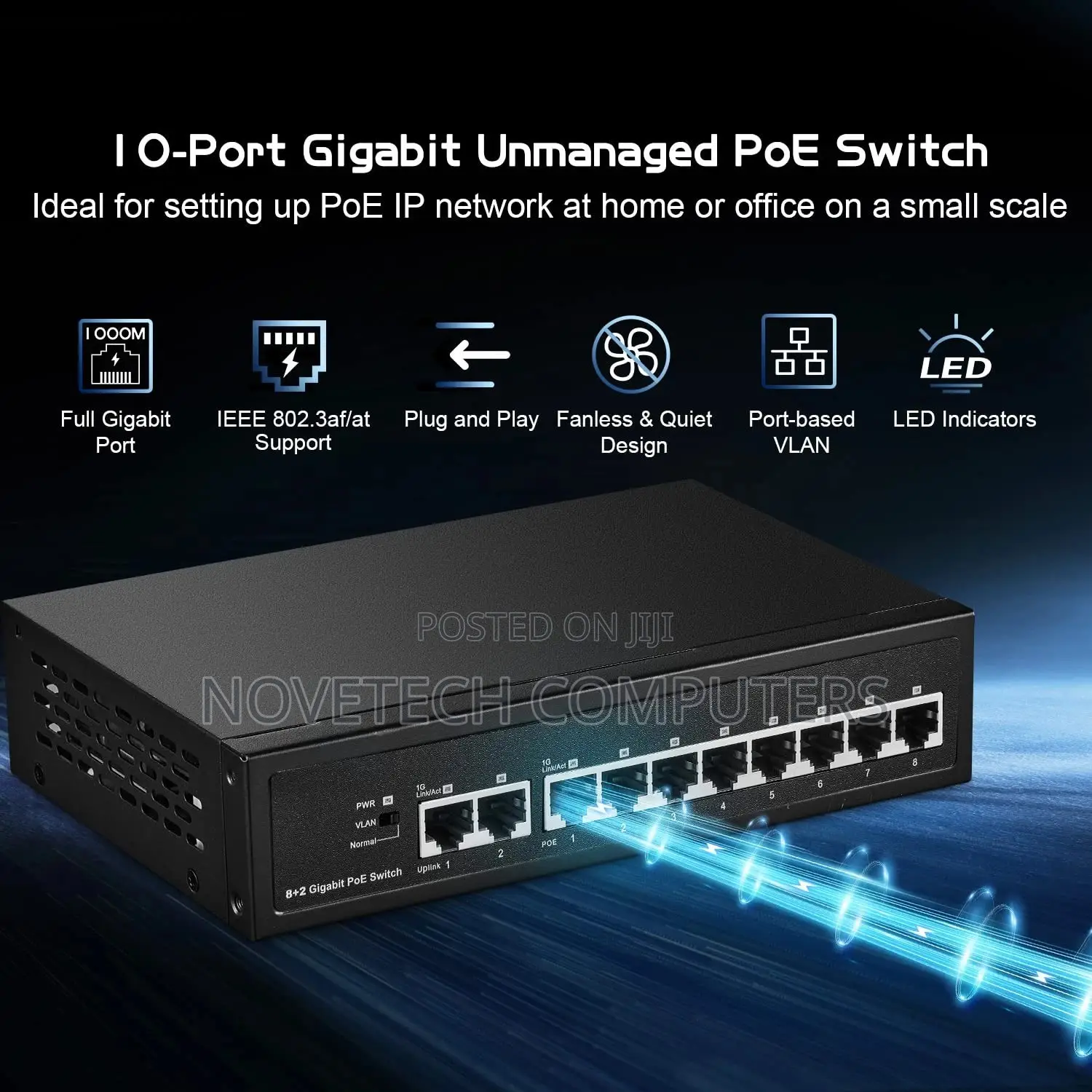 10-Port Gigabit Poe Switch 8 Poe 1000mbps 2 Gigabit 120w Brandnew