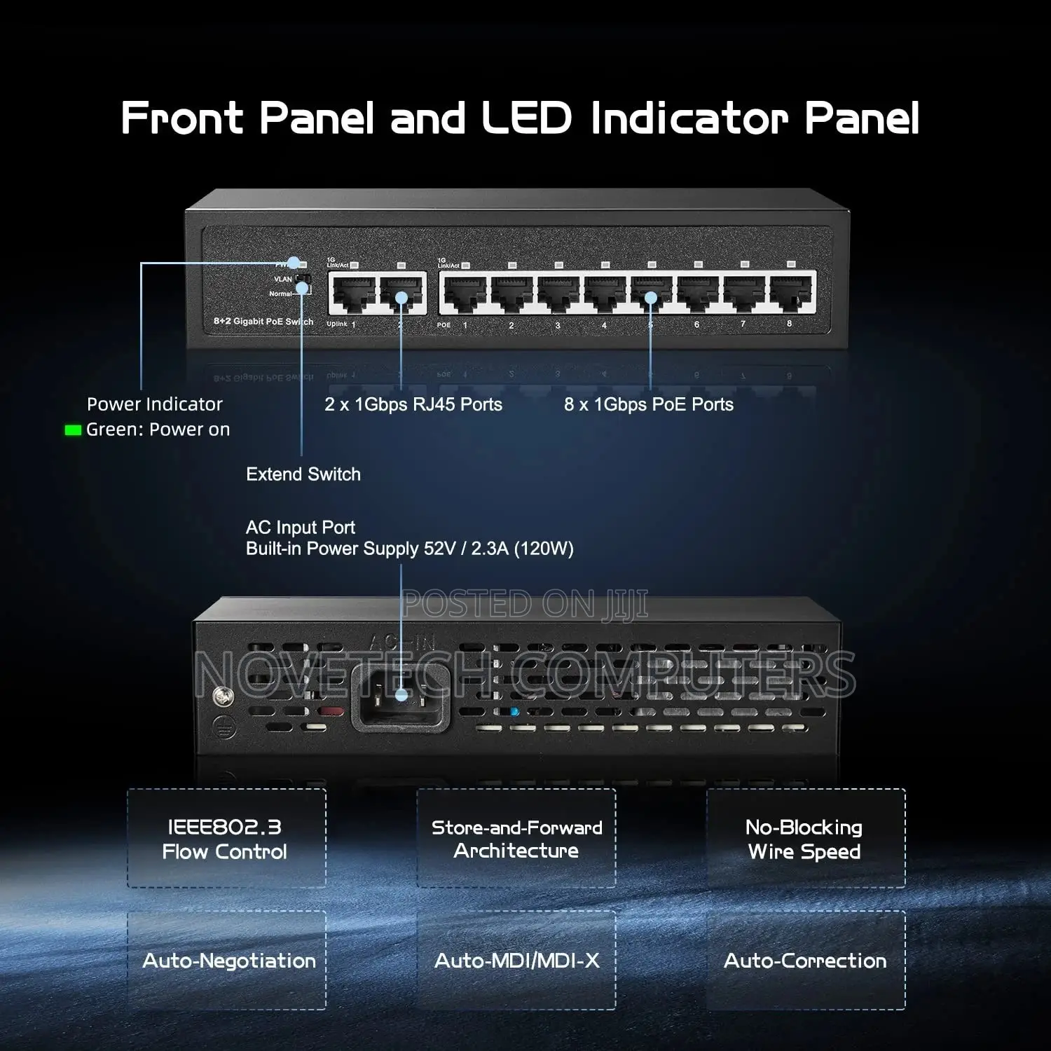 10-Port Gigabit Poe Switch 8 Poe 1000mbps 2 Gigabit 120w Brandnew